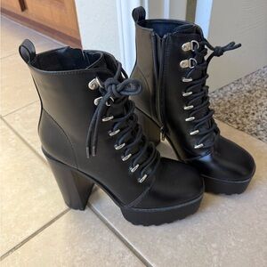 Black Lace-Up Platform Ankle Boots